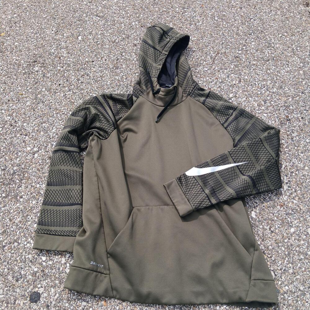 Nike Dri-FIT Hoodie Mens XL Green Pullover Fleece Swoosh Sleeve 803053-325